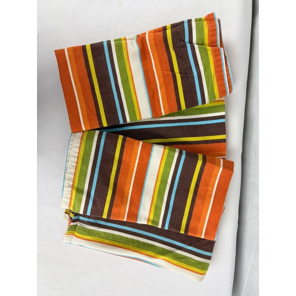 Set of 4 Striped Cotton Napkins Orange Brown Green Multi Color Fall Thanksgiving